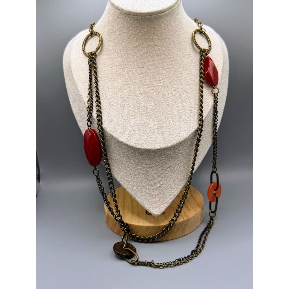 Fun & Colorful Red / Dark Brown Necklace & Brangle Set - Picture 4 of 7